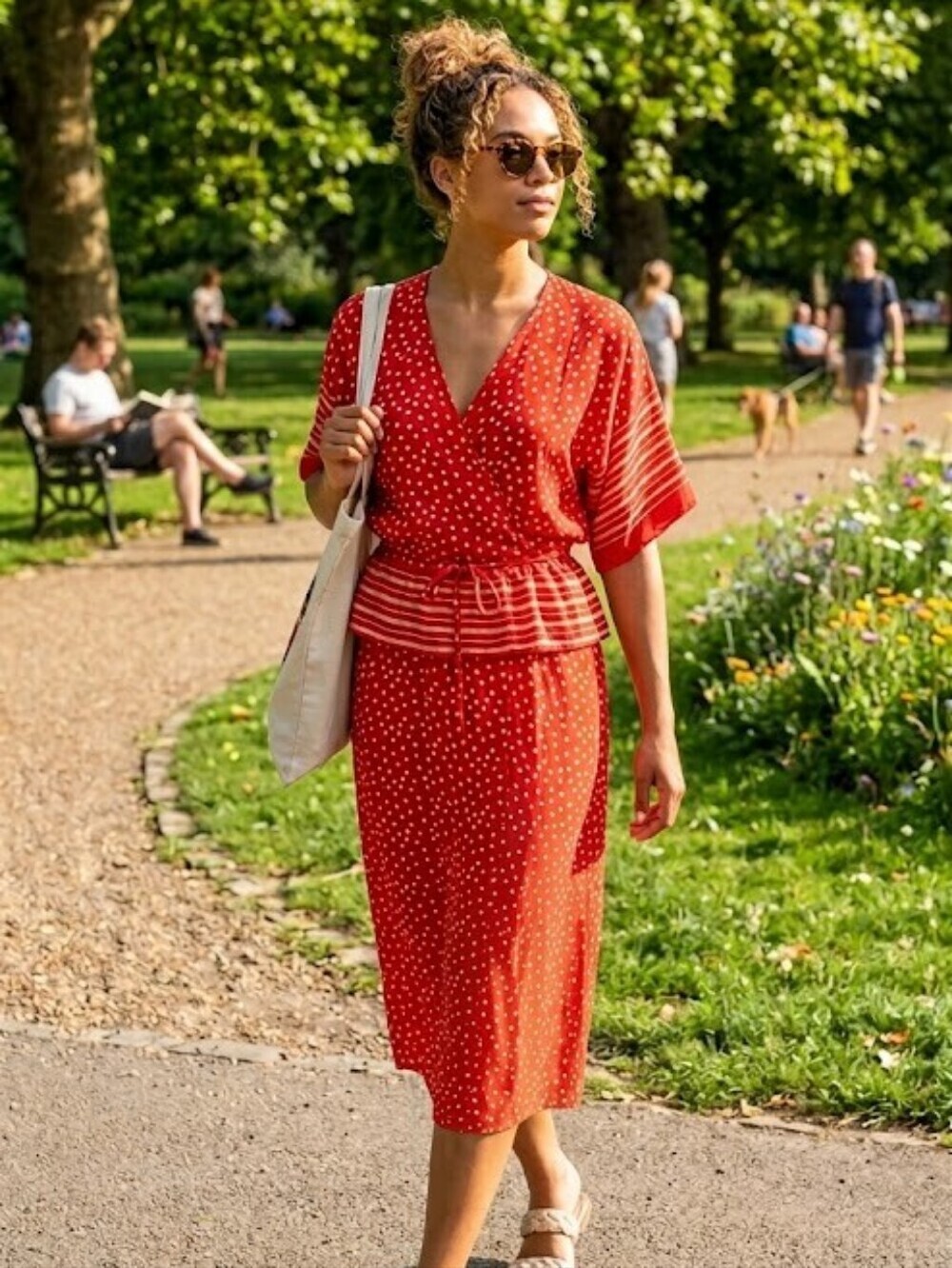 Vintage Joseph Ribkoff Red Polka Dot Midi Dress Size S/M